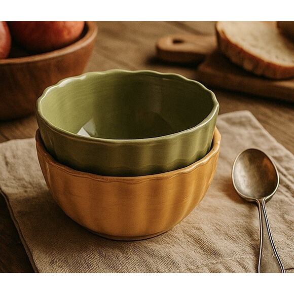 Set of 2 Vintage Roscher & Co. Bowls Bellini Collection Stoneware Green Yellow - Picture 2 of 11